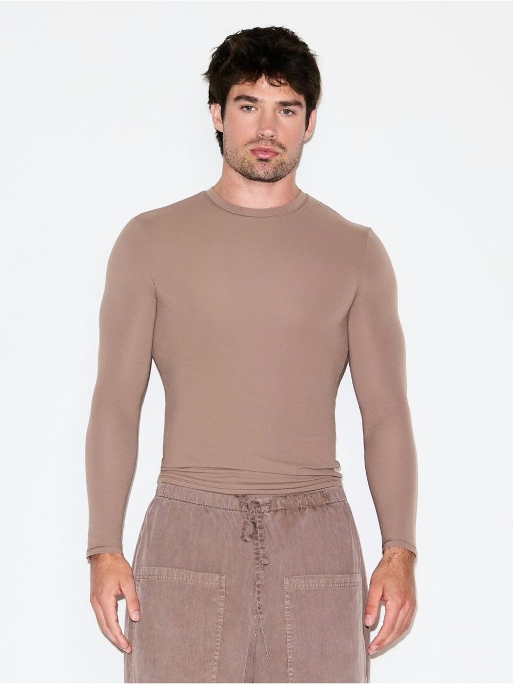 SKIMS Men’s Jersey lounge relaxed Long Sleeve Crew Neck tee tShirt - Umber Sz L